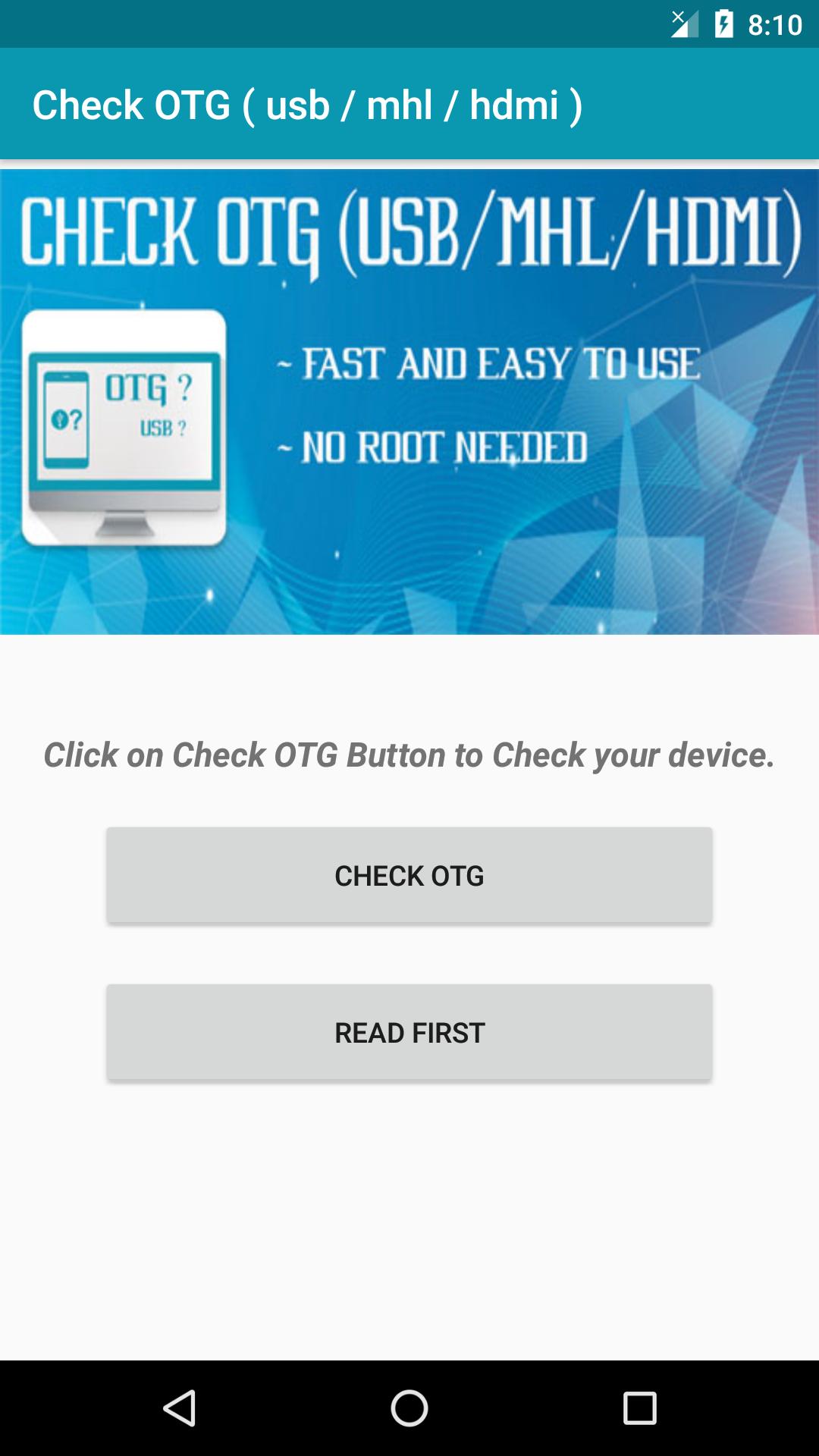 Check OTG ( usb / mhl / hdmi )