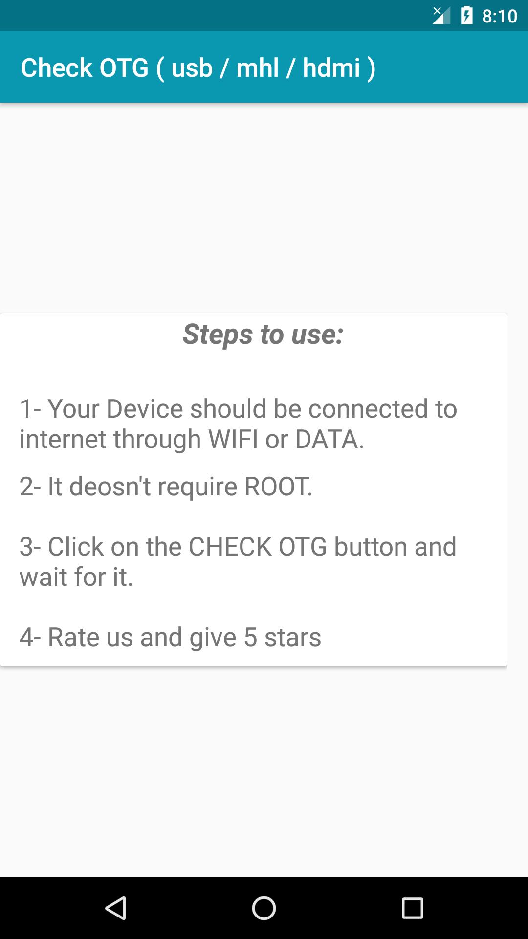 Check OTG ( usb / mhl / hdmi )