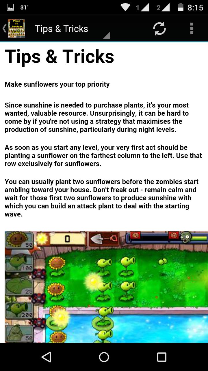 Guide for Plants vs Zombies