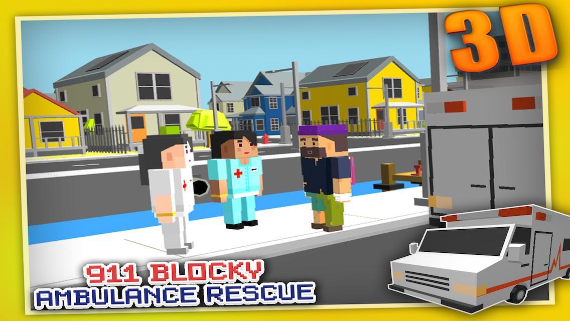 Blocky 911 Ambulance Rescue 3D